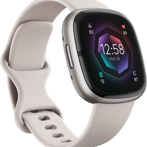 New Fitbit Sense 2 Advanced Health and Fitness Smartwatch, Lunar White/Platinum - Picture 1 of 11